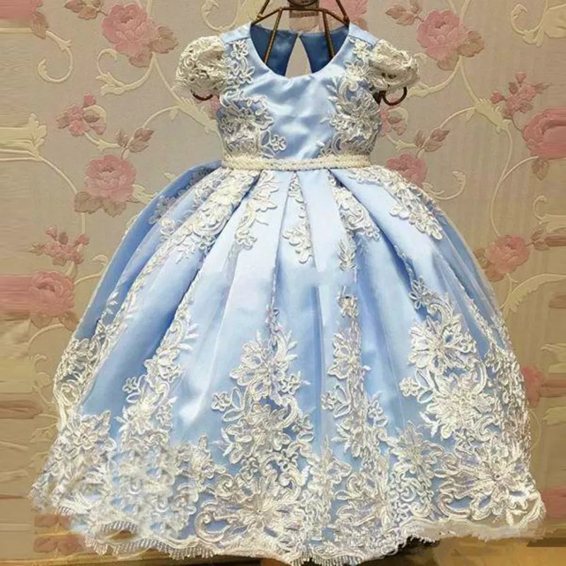 Свадебные Платья с цветочным узором для девочек; кружевное платье без рукавов с круглым вырезом и аппликацией; вечернее платье из тюля; Детские платья для первого причастия