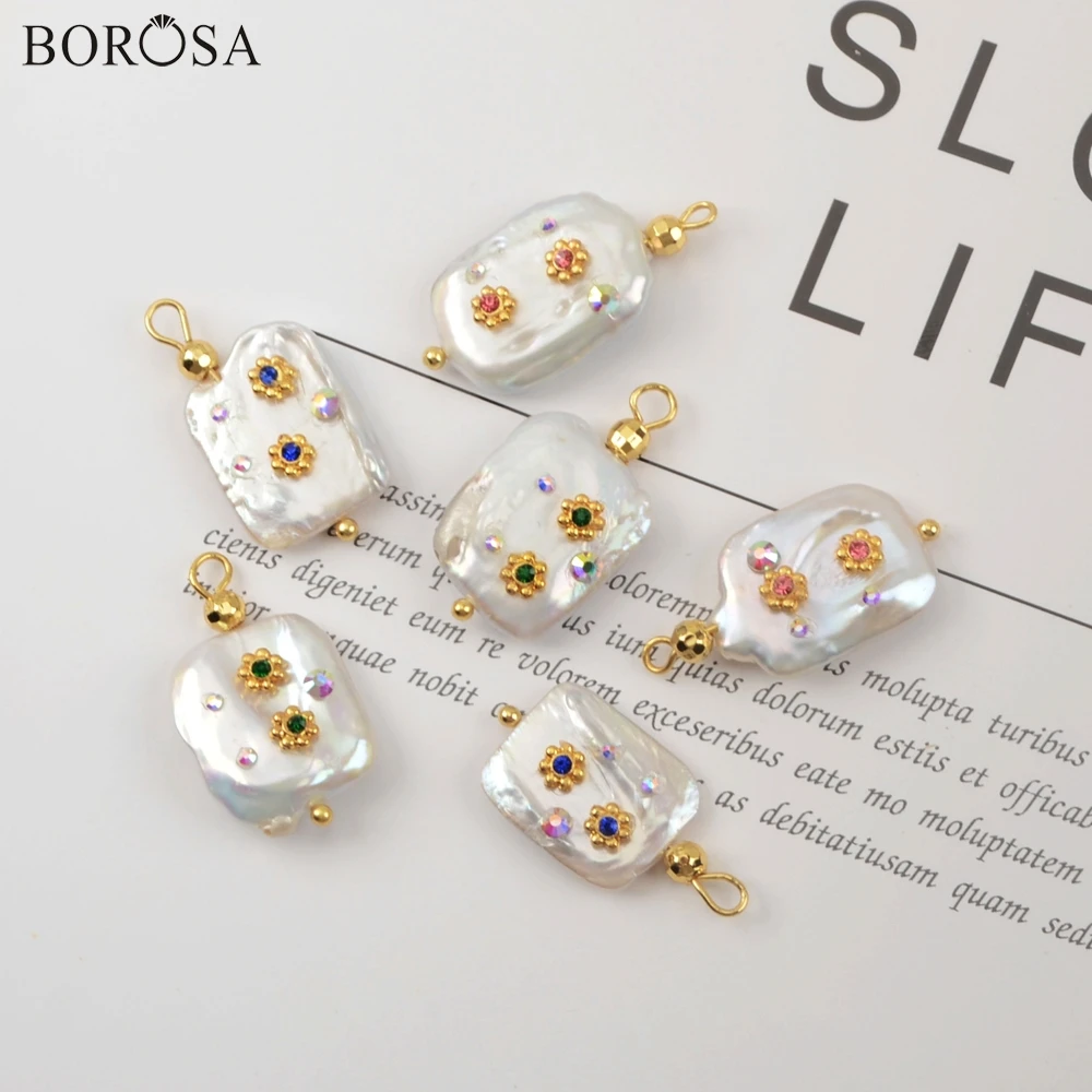 BOROSA 10 шт., форма, натуральный жемчуг, мульти CZ, Очаровательные Подвески, модный белый пресноводный жемчуг для женщин, серьги для ожерелья WX1276