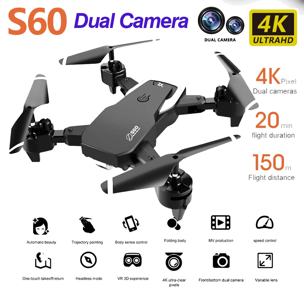 

S60 Toy Drone Dual Camera Wide Angle Camera Wifi Fpv Foldable Height Keep Quadcopter With 4k Camera New Arrival Long Range Drone