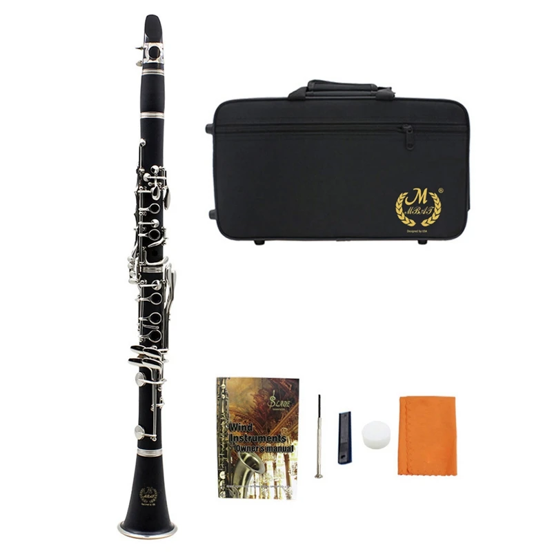 

ABZB-MMBAT ABS 17 Key Clarinet BB Flat Soprano Binocular Clarinet with Cleaning Cloth Gloves Screwdriver Reed Case Woodwind Ins
