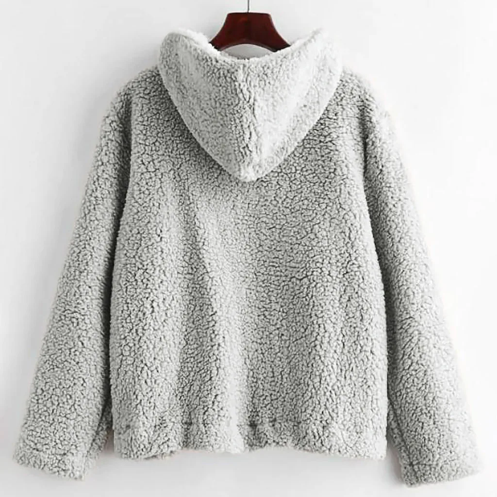  Grey Plush Sweatshirts Women Solid Teddy Hoodie Sweatshirt Winter Casual Pullovers Sweatshirts Trac