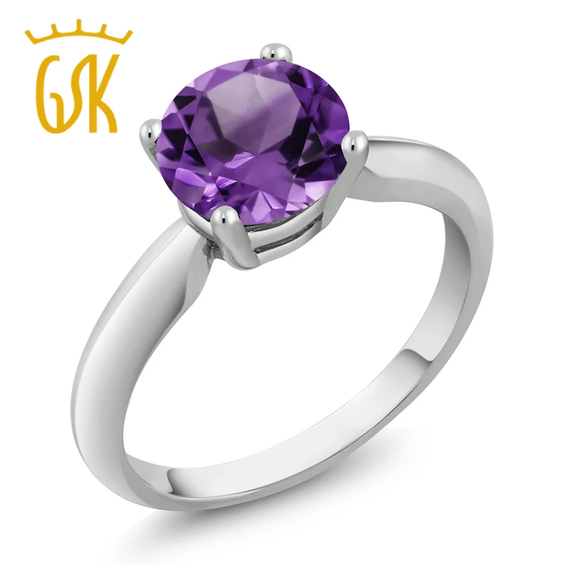 GemStoneKing 1,30 карат круглая огранка Помолвочное кольцо с аметистом кольцо 925 пробы Серебряное женское кольцо