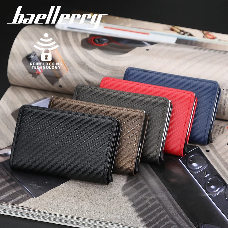 

2022 New Business ID Credit Card Holder Men and Women Metal RFID Vintage Aluminium Box PU Leather Card Wallet Note Carbon