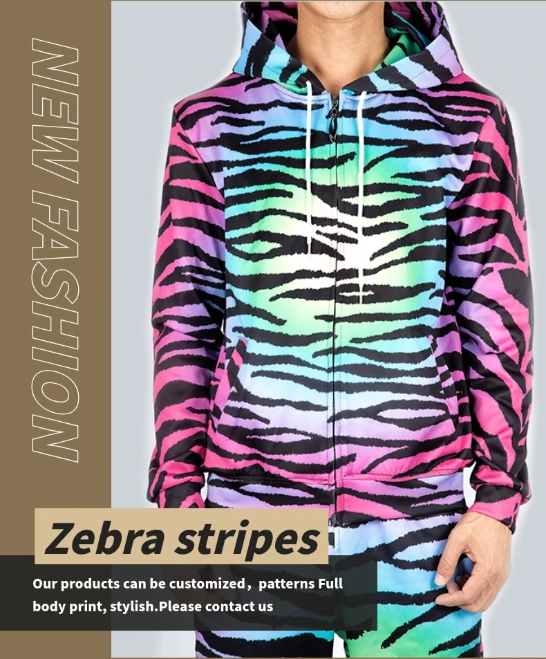 UJWI Толстовка в разноцветную полоску с 3D принтом зебры, штаны, Мужская одежда для пар, дышащая толстовка с капюшоном+ брюки, комбинированный костюм, Прямая поставка