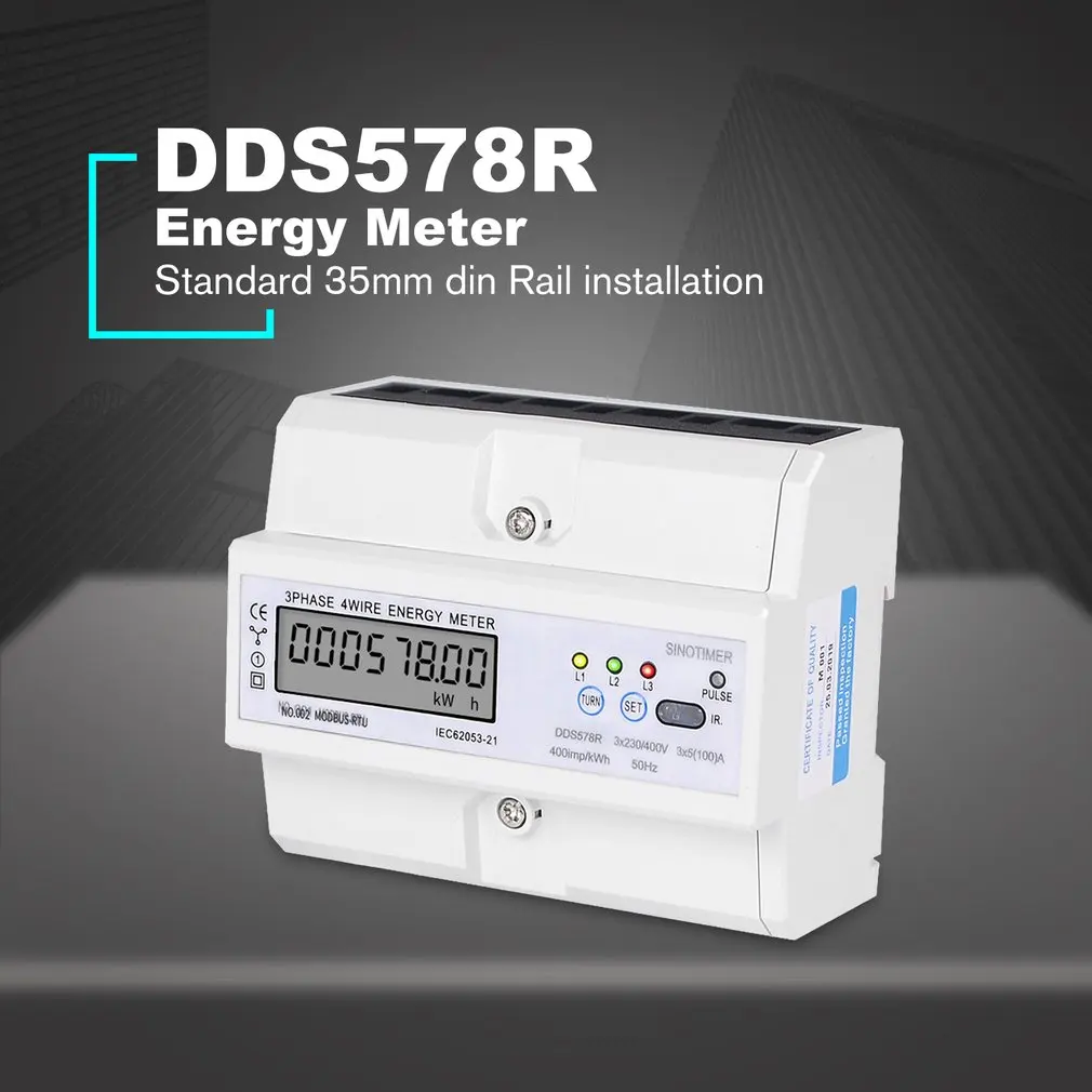 SINOTIMER RS485 Modbus Rtu din-рейка 3 фазы 4 провода ЖК-цифровой ваттметр электронный измеритель энергопотребления 380 В