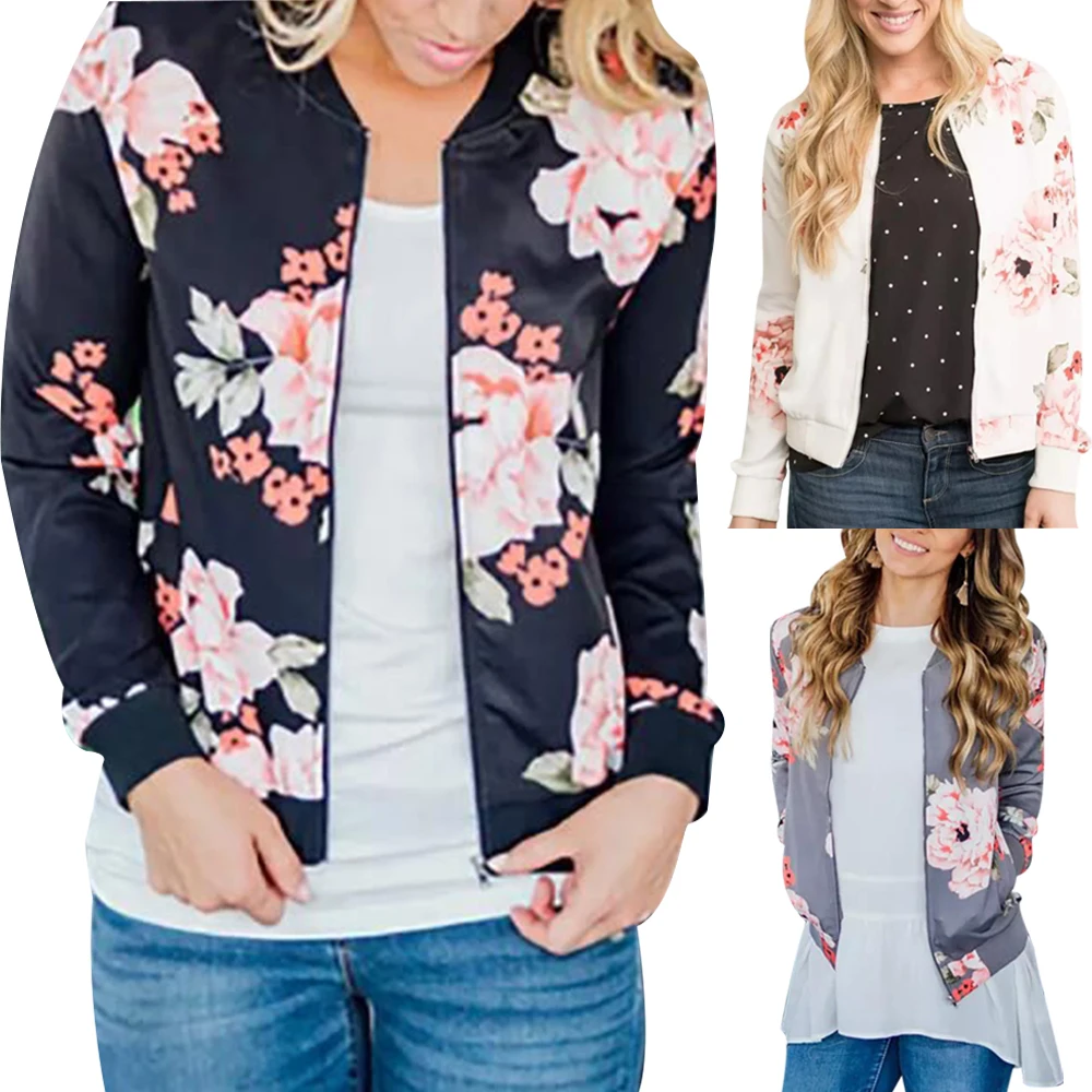 

Women Floral Print Jacket Casual Zipper Short Coat Autumn Baseball Jacket Female Bomber Outwear Retro chaquetas mujer 2019 D30