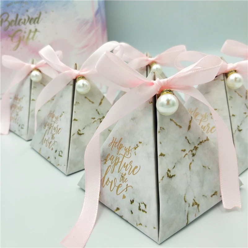 Marble Triangle Wedding Candy Box New Creative Pyramid Gift Romantic Party Supplies Customized Packaging Boxes | Дом и сад