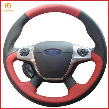 

MEWANT Black Red Genuine Leather Car Steering Wheel Cover for Ford Focus 3 2012-2014 KUGA Escape 2013-2016 Interior Accessories