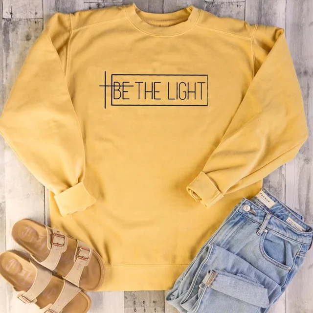 Be The Light 100% Cotton Sweatshirt Casual Inspirational Quote Pullovers Scripture Women Long Sleeve Christian Sweatshirts 1