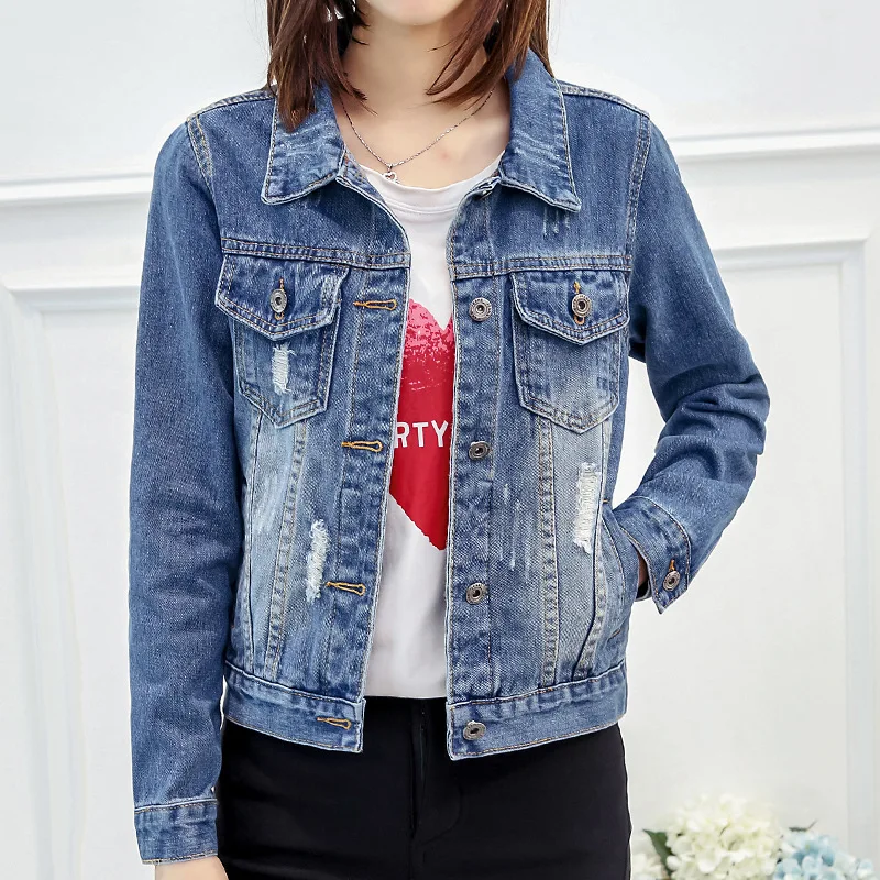 

2024 весна осень новая джинсовая куртка для женщин корейский короткая джинсовая куртка дикие потертые уличные женские топы Повседневная Верхняя одежда 5XL