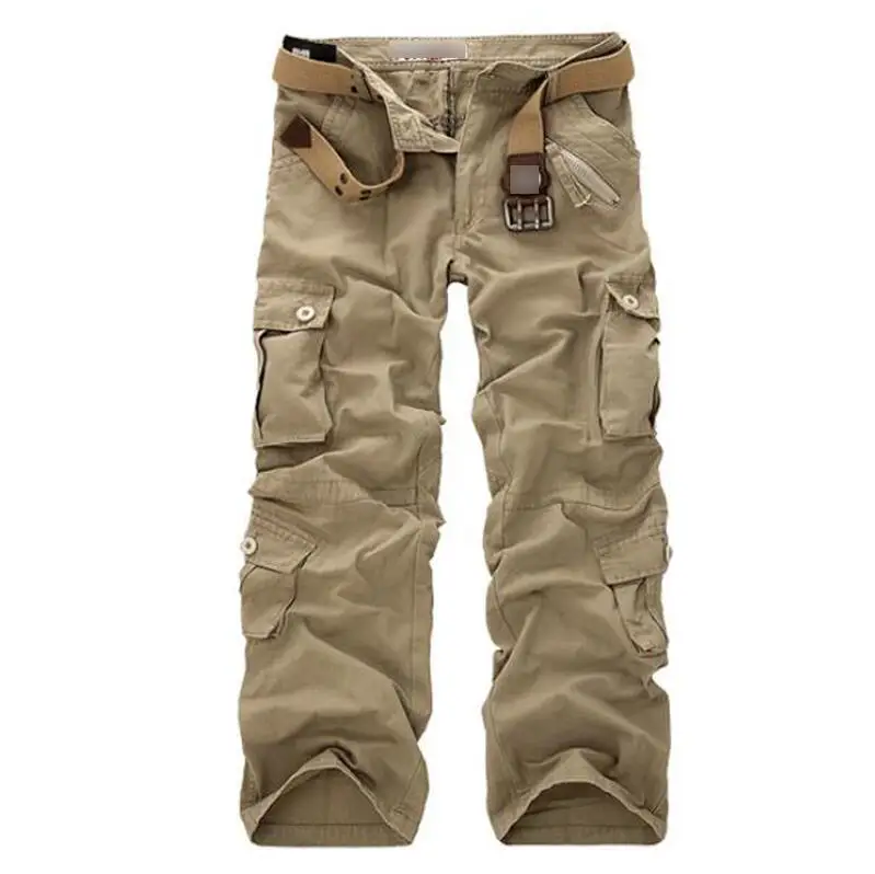 Light Khaki Новинка, хлопковые брюки карго для мужчин, Военный стиль, тактические тренировочные прямые мужские брюки, повседневные камуфляжные мужские брюки - Цвет: Light Khaki