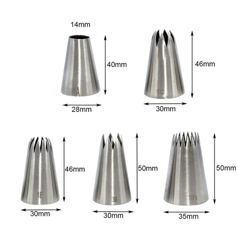 Cake Decorating Tip Set 5pcs Large Metal Cake Cream Decoration Tips Set Pastry Tools Stainless Steel Piping Icing Nozzle Cupcake Head Dessert Decorators