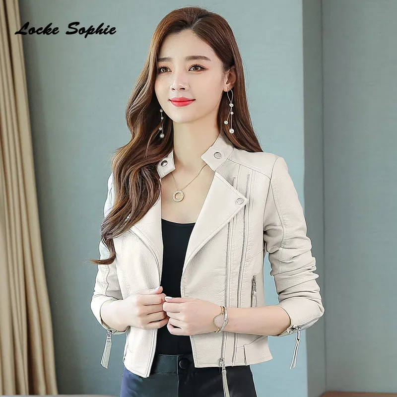 

1pcs Women's Plus size short jacket blazers 2019 Autumn faux fur PU leather zipper Small Jacket ladies Skinny locomotive blazers