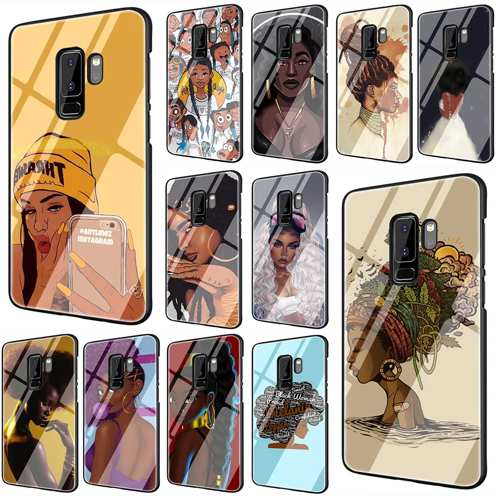 

Queen Afro Melanin Poppin Tempered Glass Phone Cover Case For Galaxy S7 S8 9 10 Plus Note 8 9 A10 20 30 40 50 60 70