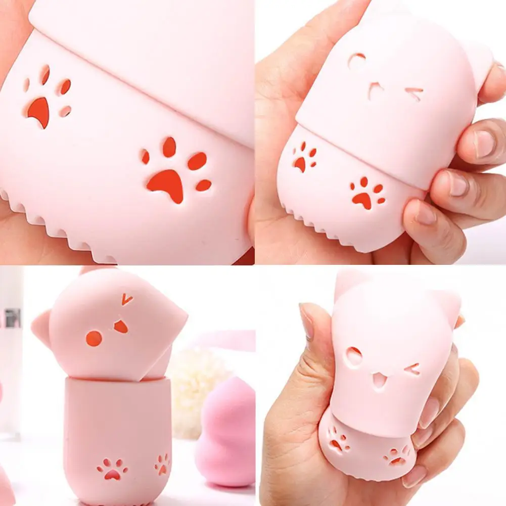 Kitten Beauty Powder Puff Blender Holder Sponge Makeup Egg Drying Case Portable Soft Silicone Cosmetic Blender Sponge Box Holder