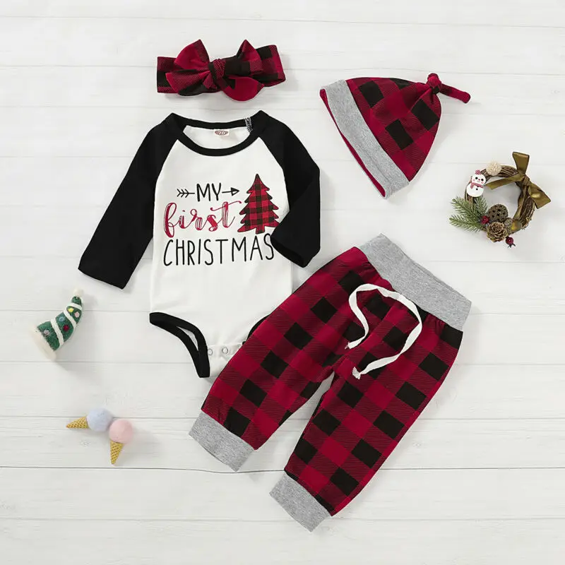 Комплект одежды на Рождество «US My 1st», комбинезон для маленьких мальчиков, топ+ штаны, рождественские комплекты из 4 предметов, комплект одежды на возраст от 0 до 18 месяцев