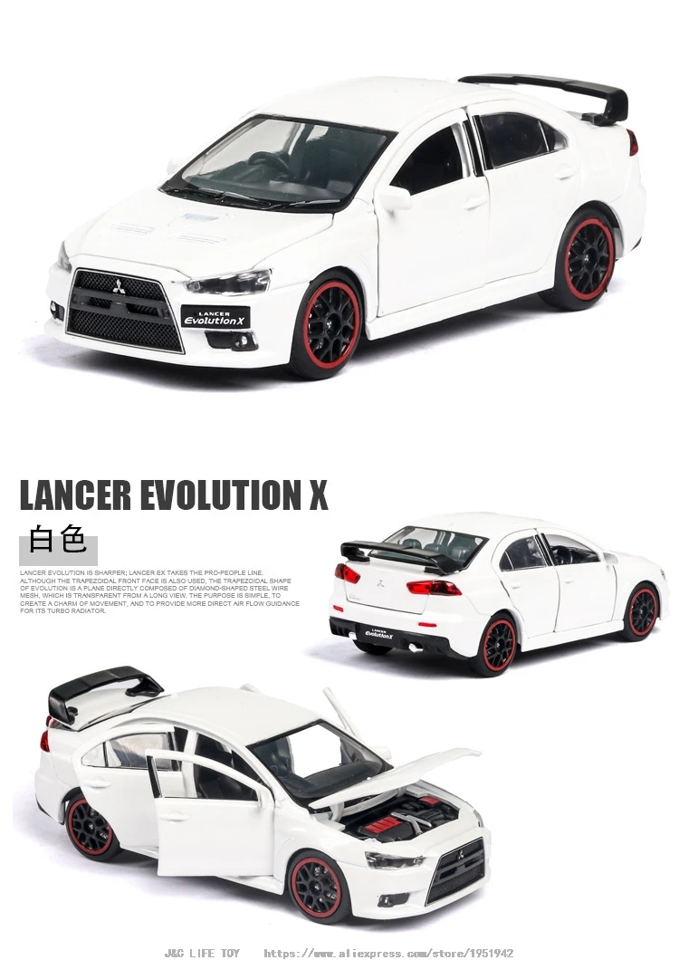 1:32 Mitsubishi Lancer Evolution x Игрушечная машина металлическая игрушка Diecasts& игрушечные транспортные средства модель автомобиля высокая имитация игрушечная машинка Рождественский подарок