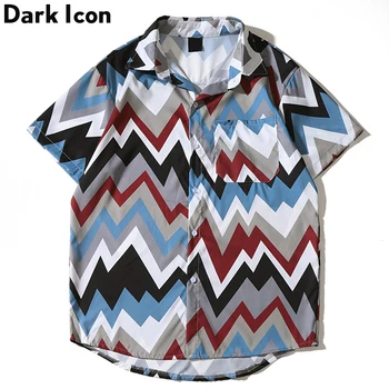 

Dark Icon Geometric Printed Tropical Shirts Turn-down Collar Oversized Street Shirts Hawaiian Beach Shirts For Man
