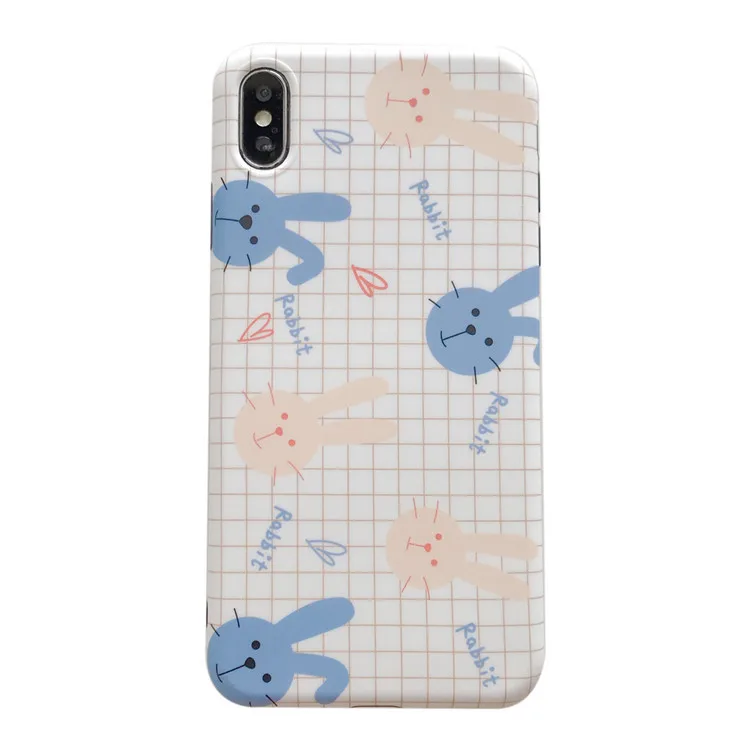 For iPhone 7plus case Retro Simple lattice Cartoon rabbit cute Phone case for coque iPhone 7 7 Plus 6 8 6s Plus X XR xs max case