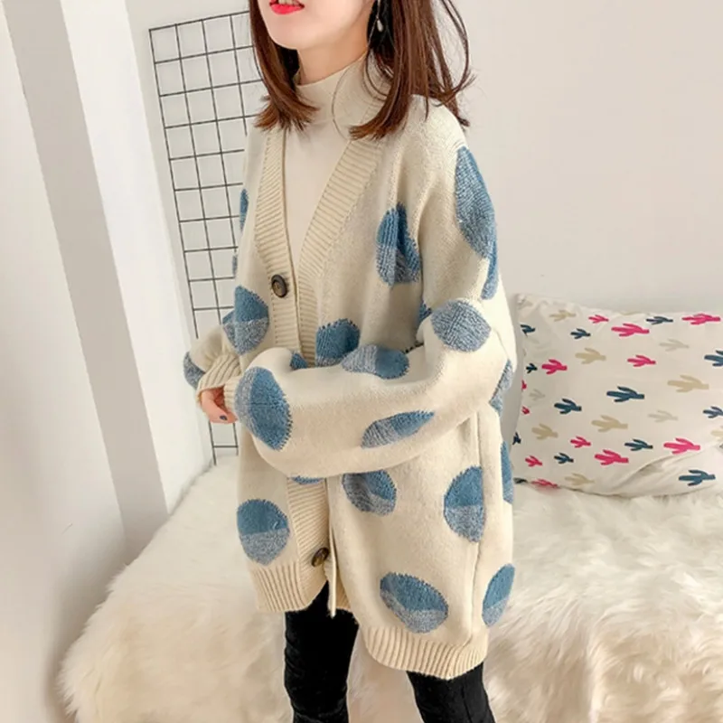 

Milinsus 2019 Women Long Ponchoes Button Dot Cardigans Sweater Knit Jumpers Plus Size V Neck Sweaters Loose Winter Clothes