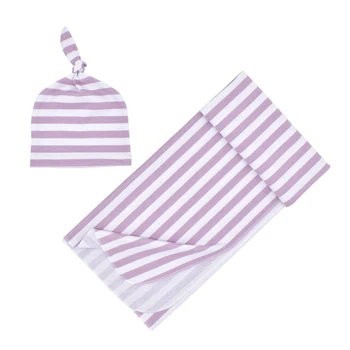 

2pcs Bathing Home Newborn Sleeping Striped Baby Clothes Set Fashion Infant Beanie Soft Swaddle Blanket Bedding Boy Girl Wrapping