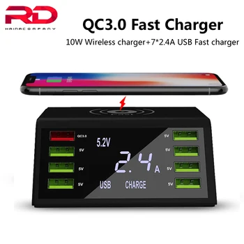 

Multi USB Charger 8 Port Lcd Qi Wireless Charger For Iphone X 8 Plus Quick Charge QC 3.0 Fast Charger For Samsung S10 S9 Xiaomi