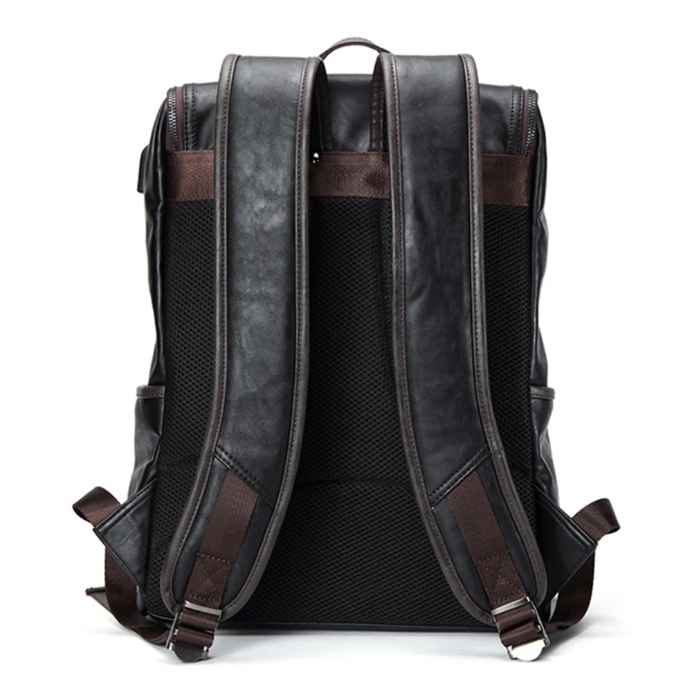 Genuine Leather Men Backpack USB Laptop Bag Flap-cover Weekend Travel Knapsack for Male Teenagers Women Zipper Notebook Bags