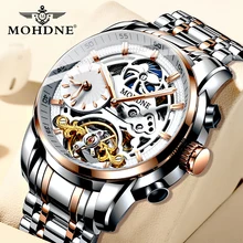MOHDNE reloj multifuncional de Tourbillon para hombre, reloj mecánico automático, resistente al agua, con espejo de cristal recubierto, estilo británico