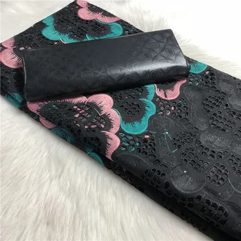 

Swiss Voile LacDry lace with bazin riche fabric Black color swiss lace with bazin matching 2.5+2.5yards/lot