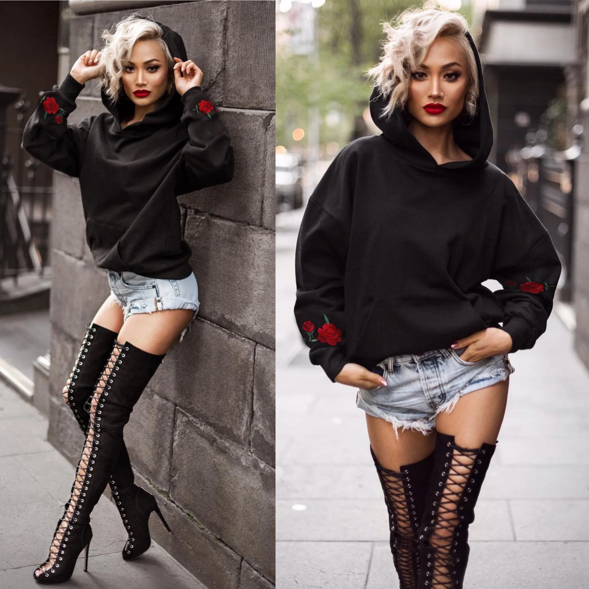 

new style mama street wear full sleeve woman sweatshirt fashion floral embroidery pullover hooded female sweatshirt