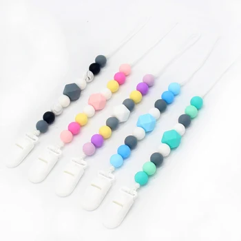 

Baby Pacifier Clip Colorfull DIY Pacifier Chain with Silicone Beads Plastic Holder Infant Teething Soother Chew Toys Dummy Clips