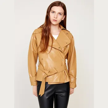 

Casual Moto Biker Faux Leather Female Coat Women Jacket Long Sleeve Pu Leather Motorcycle Jacket Plus Size Girls Khaki Jacket