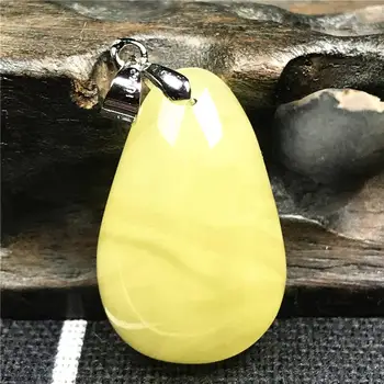 

100% Natural Yellow Amber Pendant For Woman Man Crystal 25x16x8mm Beads Water Drop Stone Silver Fashion Pendant Jewelry AAAAA