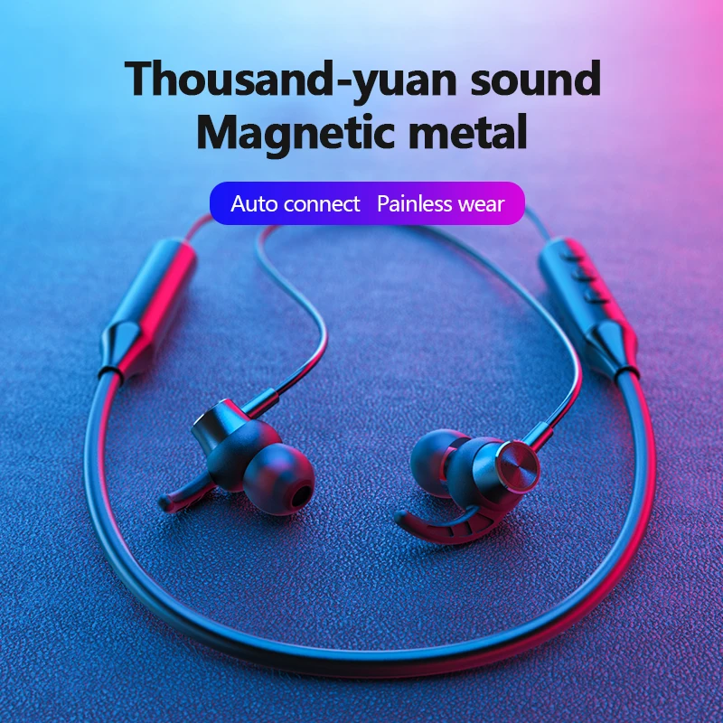 Bluetooth 5 0 Wireless headphones Sports earphone Stereo Subwoofer Hanging Neck Metal Magnetic Bluetooth Headphone