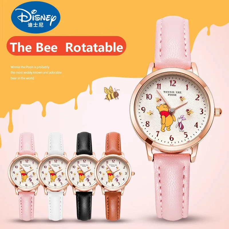 Relógios de Quartzo Moda à Prova Disney Original Winnie Pooh Abelha Rotatable Crianças Dwaterproof Água Relógio Criança Feminino Reloj Mujer Presente The