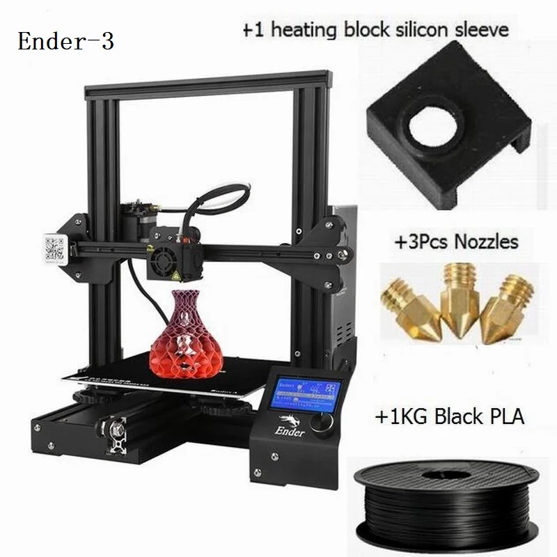 CREALITY 3d принтер Ender-3 обновленный подарок из закаленного стекла сопла и нагревательный блок силиконовый рукав+ PLA - Цвет: Ender-3 Black PLA