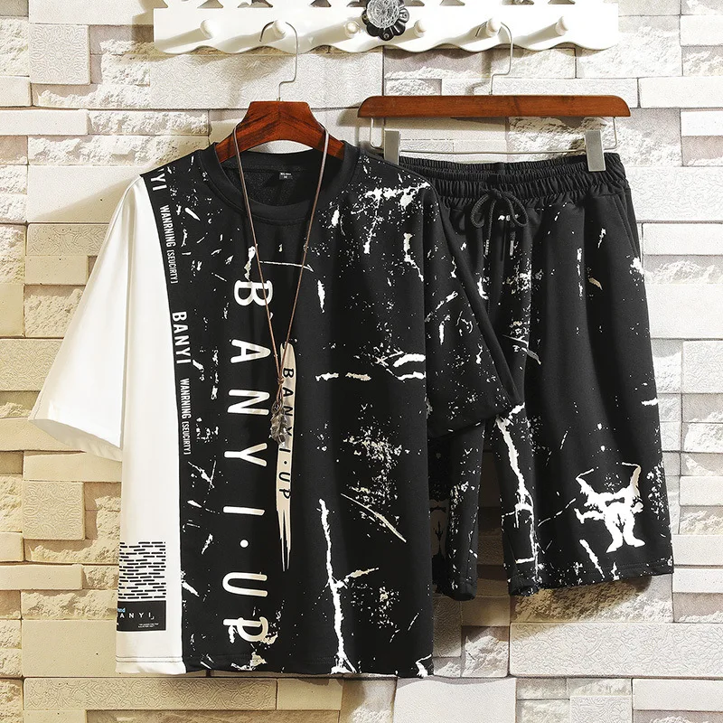 

INS Super Fire Short Sleeve Set Men's Cool Trend Loose-Fit Shorts Sports Casual a Set of Clothes Ds396