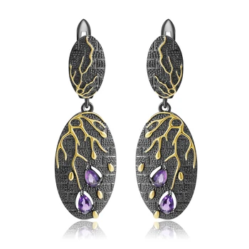 

925 Sterling Silver Handmade Petal Floral Drop Earrings Natural Amethyst Classic Elegant Dangle Earring Chic Jewelry Fit Wedding