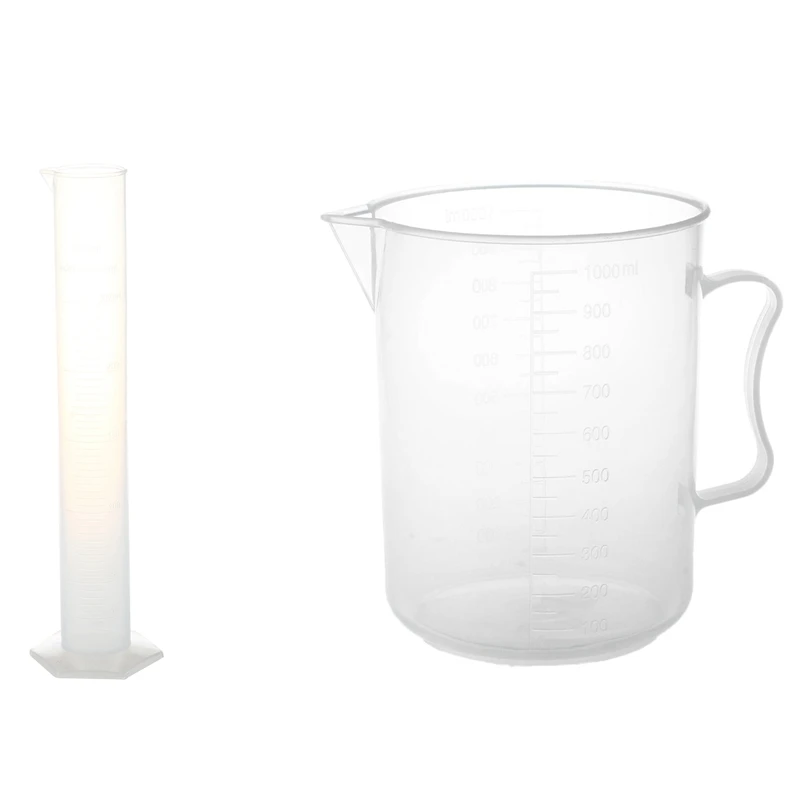 

1 Pcs 1000 Ml Transparent Graduated Beaker with Handle & 1 Pcs Lab Set 250 ML Clear White Plastic Liquid Measurement Graduated C