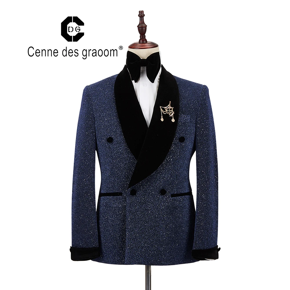 Men Suit Tuxedo 2 Pieces Double Breasted Shawl Lapel Wedding Party Singer Costume Groom On Stage Christmas mens suit