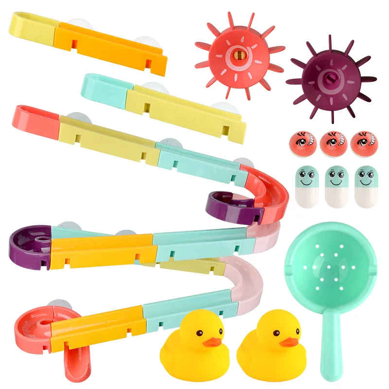 DIY Детские Игрушки для ванны, настенные игрушки на присоске, Мраморная гоночная дорожка, ванная комната, ванна, детские игры, водные игры, набор игрушек для детей - Цвет: 44PCS