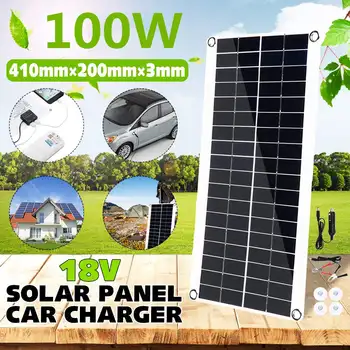 

100W 18V Portable Solar Panel Double USB Power Bank Board External Battery Charging Solar Cell Board Crocodile Clips Car charger