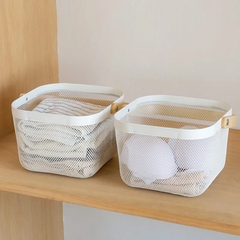 Portable Wooden Handle Metal Basket Home Large Capacity Kitchen Multi-function Vegetable Groceries Practical Storage Baskets | Дом и сад