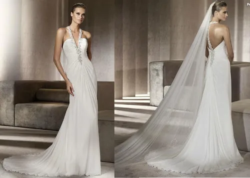 

free shipping 2020 vestido de noiva floor length Halter backless rhinestone applique Bridal Gown chiffon bridesmaid dresses