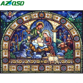 

AZQSD 5D DIY Diamond Painting Mosaic Nativity of Jesus Family Icon Religion Diamond Embroidery Special Shaped