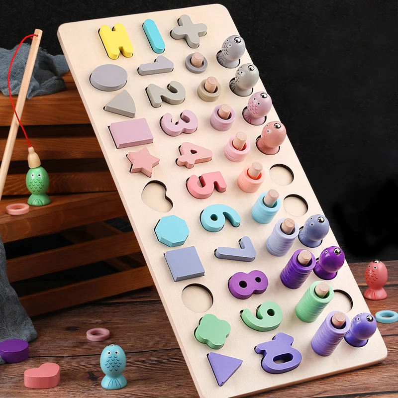 Mwz Детские материалы montessori деревянные игрушки магнитная игра рыбалка рассчитывать Форма познания математические игрушки развивающие игрушки для детей