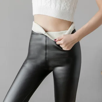 

High Waist Leather Leggings Autumn Winter Velvet Thicken Casual Warm Push Up Leggings Solid Black Sexy Leggins Mujer Plus Size