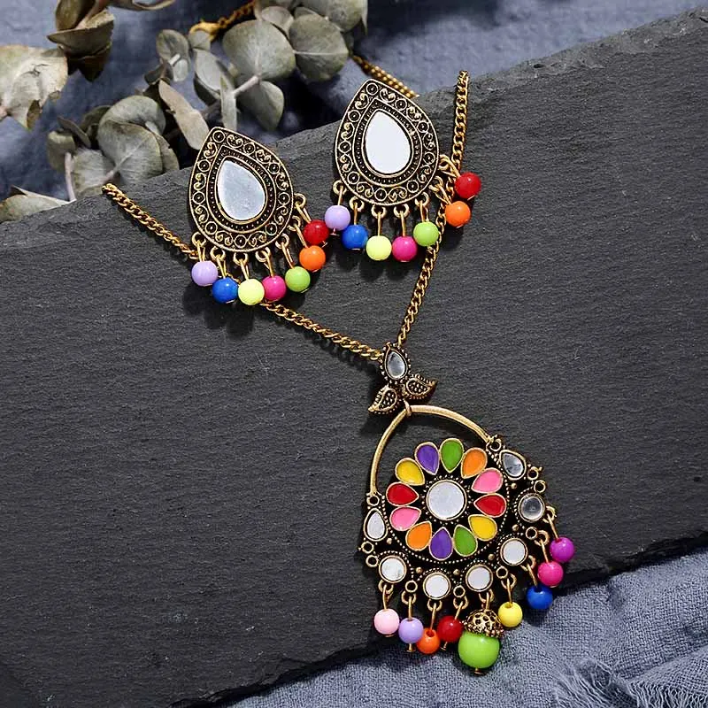 Акриловые Ювелирные наборы для женщин золотые Jhumka полые серьги, индийские украшения Этнические племя Boho колокольчики кисточкой Висячие серьги Bijoux