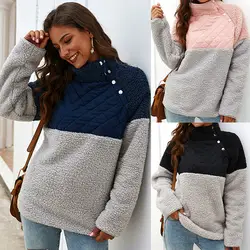 Для женщин теплая толстовка с капюшоном Пуловеры Толстовка на осень с длинными рукавами, пуговицами геометрический узор флис женский