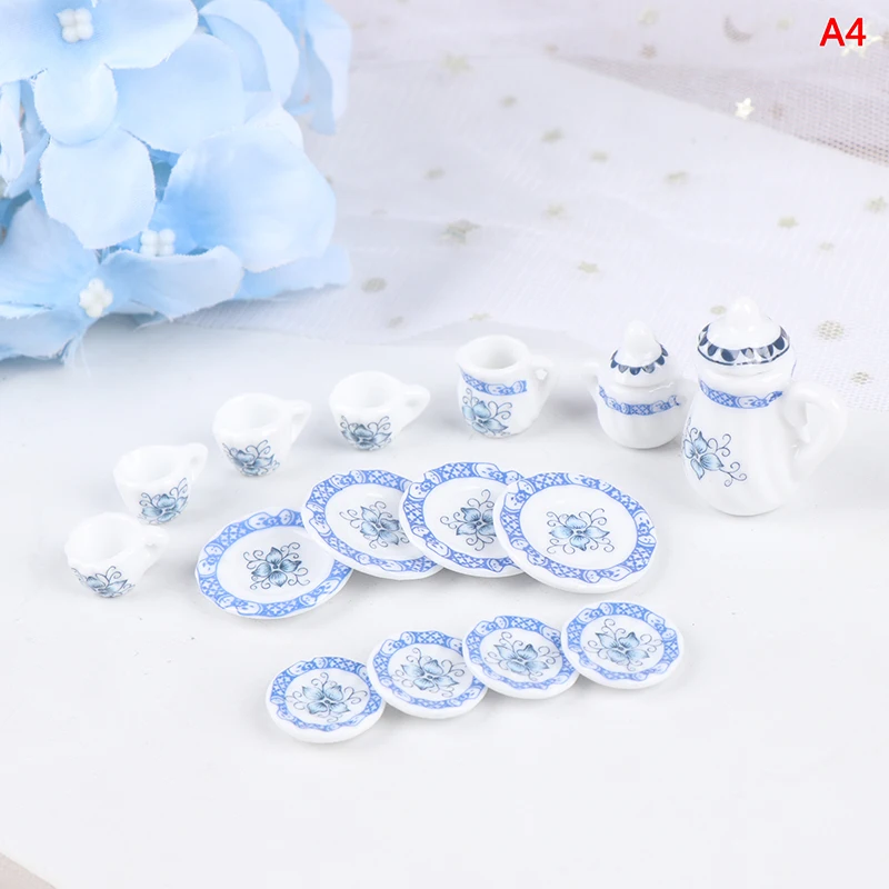 1Set Ceramic Scale 1:12 Doll House Miniature Porcelain Tea Cup Set Tableware Kitchen Dollhouse Teapot DIY Toys 19